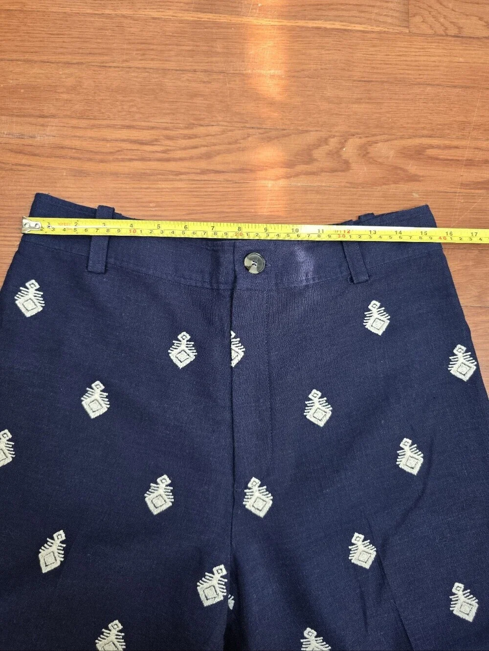 Zara High Waisted Embroidered Culottes Linen Blend Cropped Wide Leg Pants Sz.L